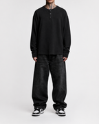 Black Henley waffle knit