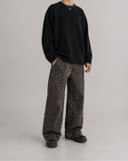 Vintage Black Waffle Knit Oversized Full-Sleeve