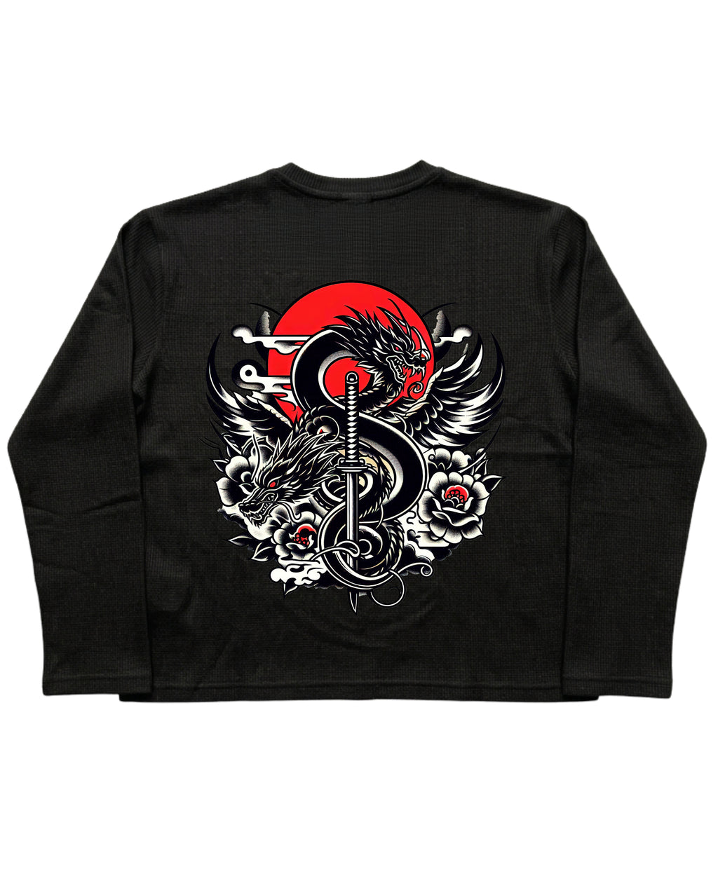 Black Henley waffle knit Back Design