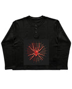 Black Henley waffle knit Front Design