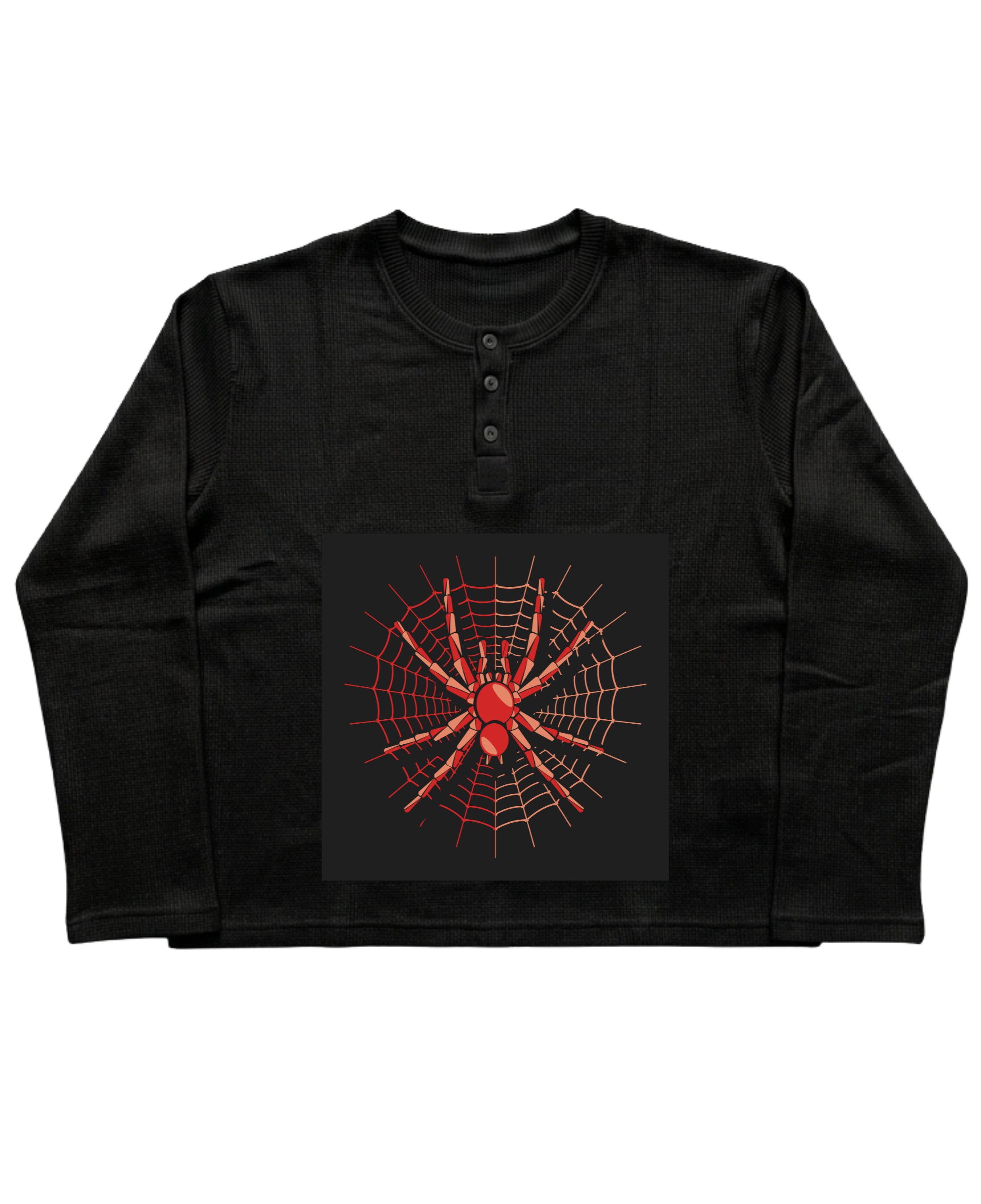 Black Henley waffle knit Front Design