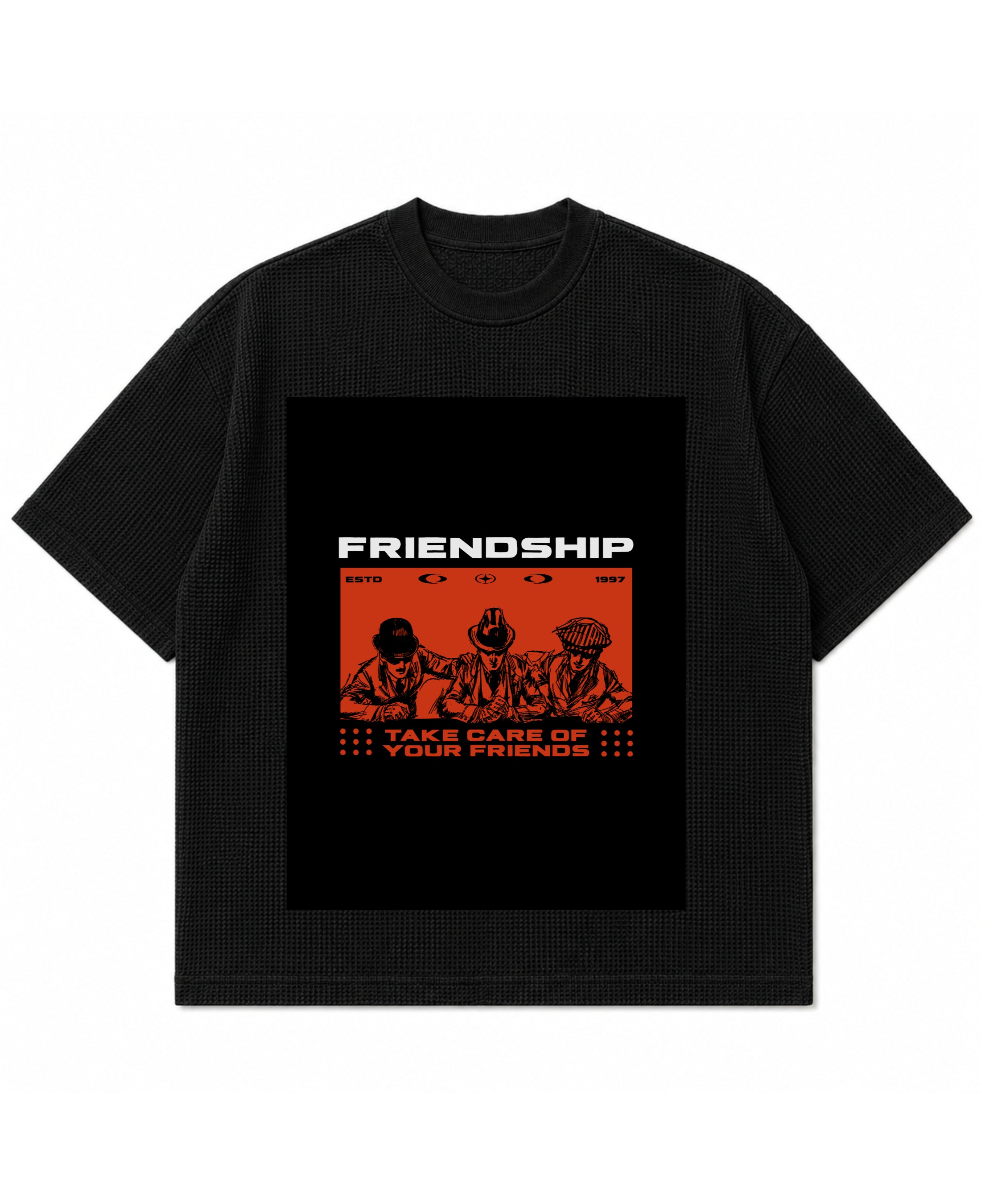 Black waffle boxy fit Front Design