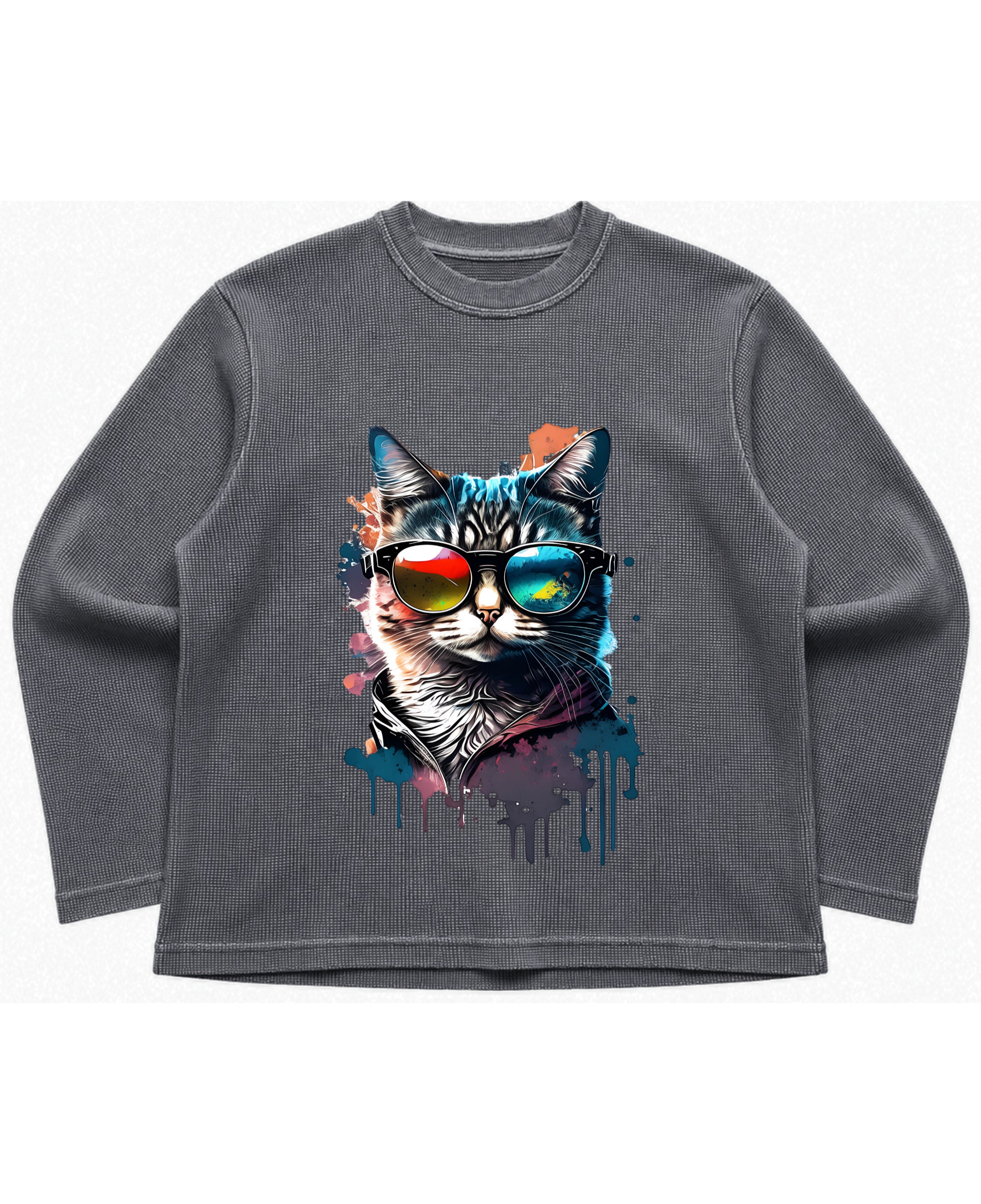 Acidwash waffle knit oversized full-sleeve Front Design
