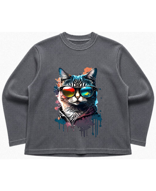 Acidwash waffle knit oversized full-sleeve Front Design