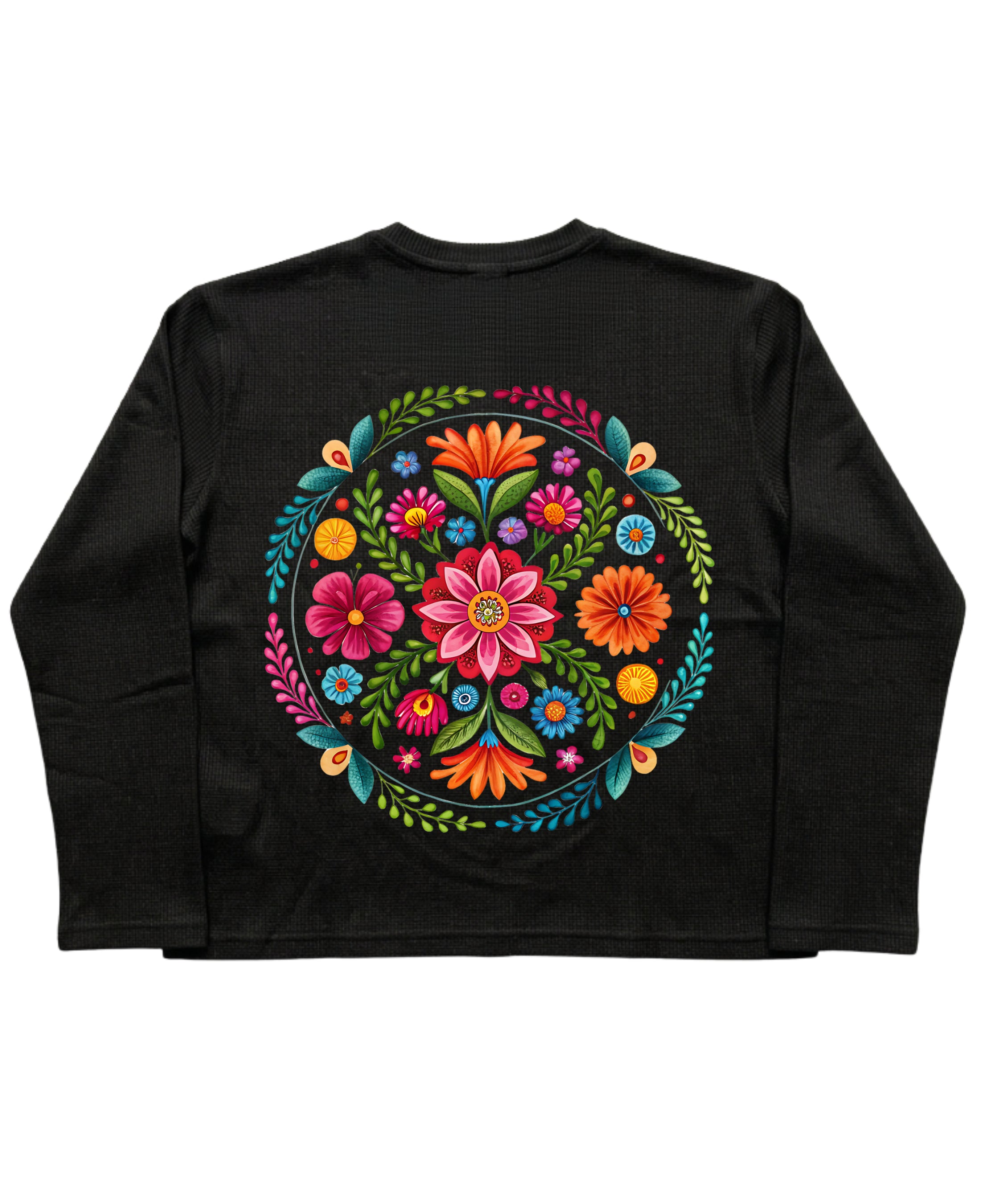 Black Henley waffle knit Back Design