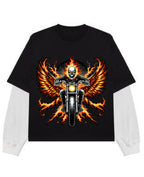 Black With White Sleeve Oversized Tee Front Design