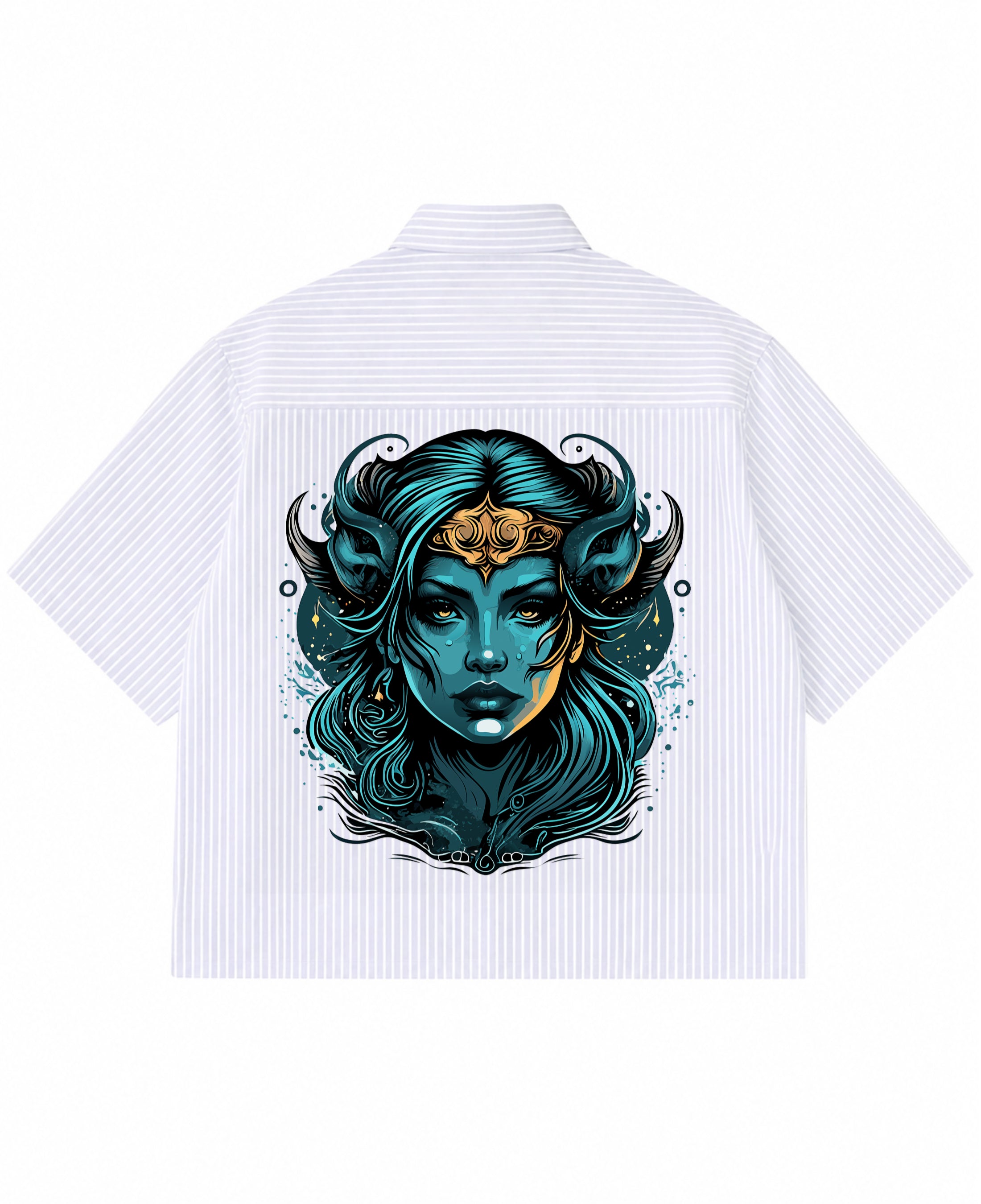 Blue Striped Oxford Boxy Shirt Back Design
