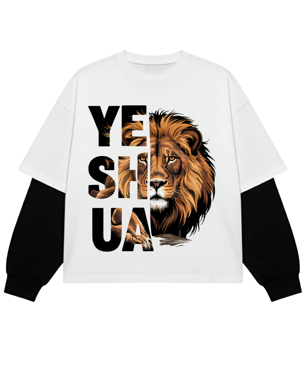 White With Black Sleeve Oversized Tee Front Design