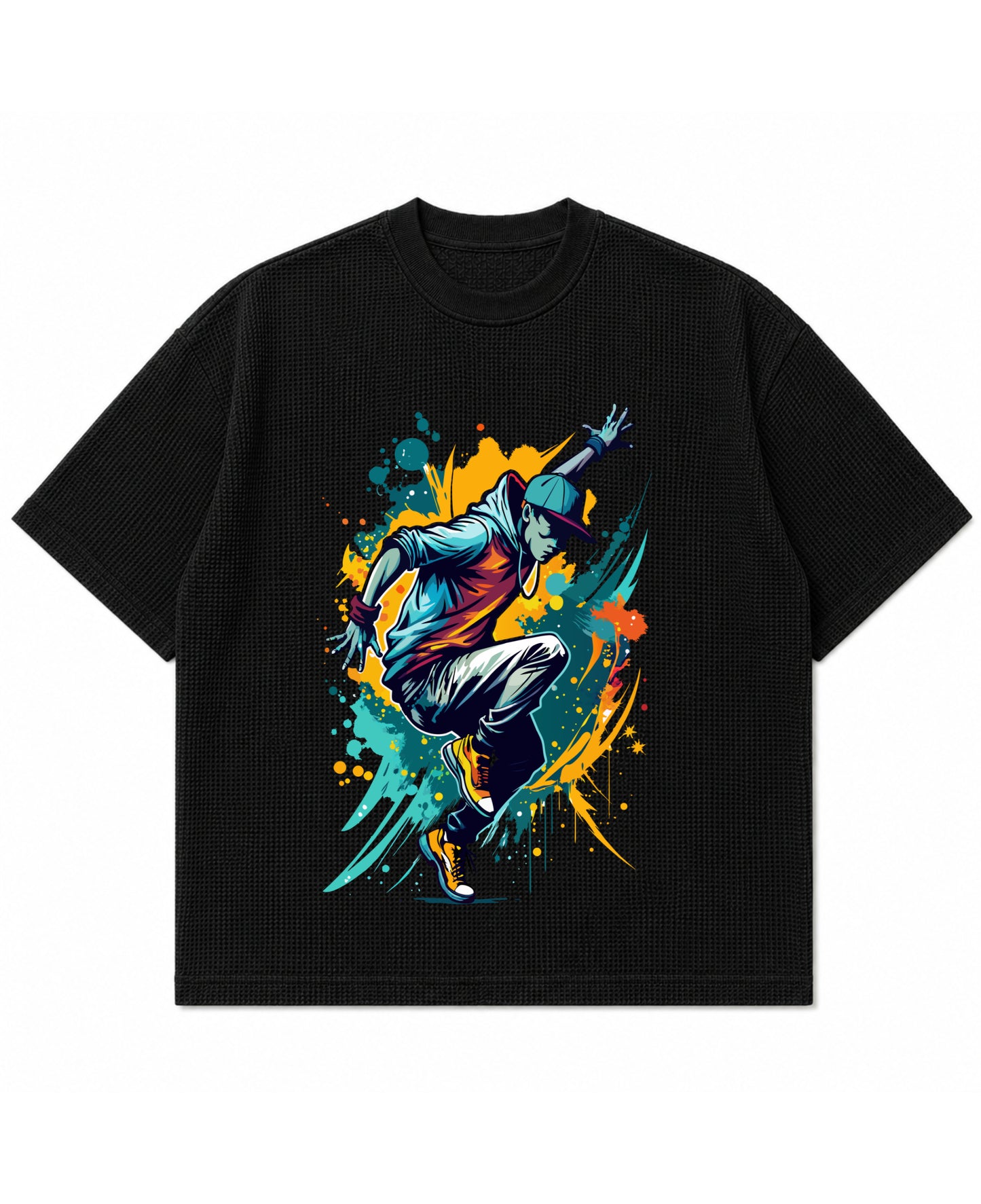 Black waffle boxy fit Front Design