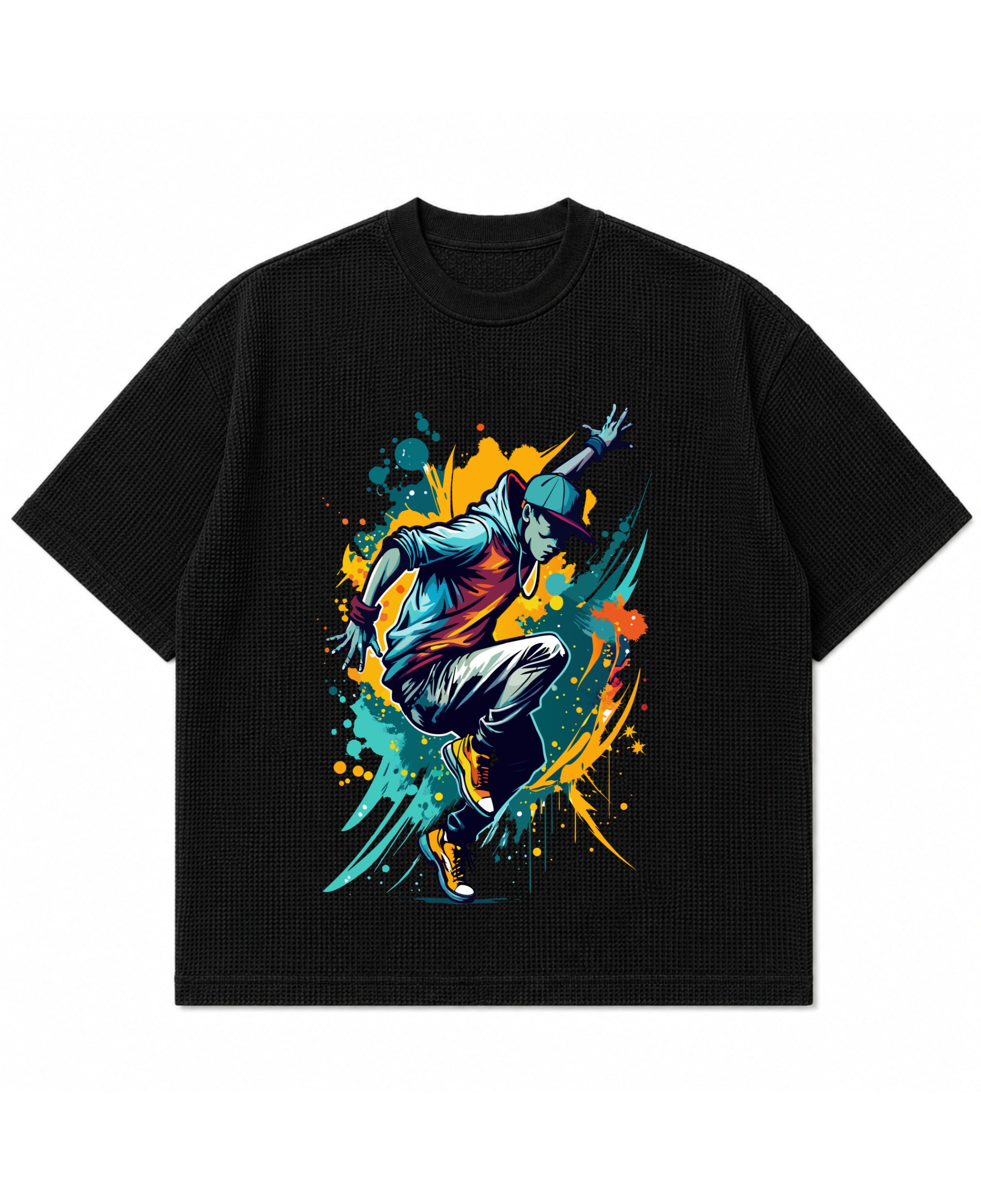 Black waffle boxy fit Front Design