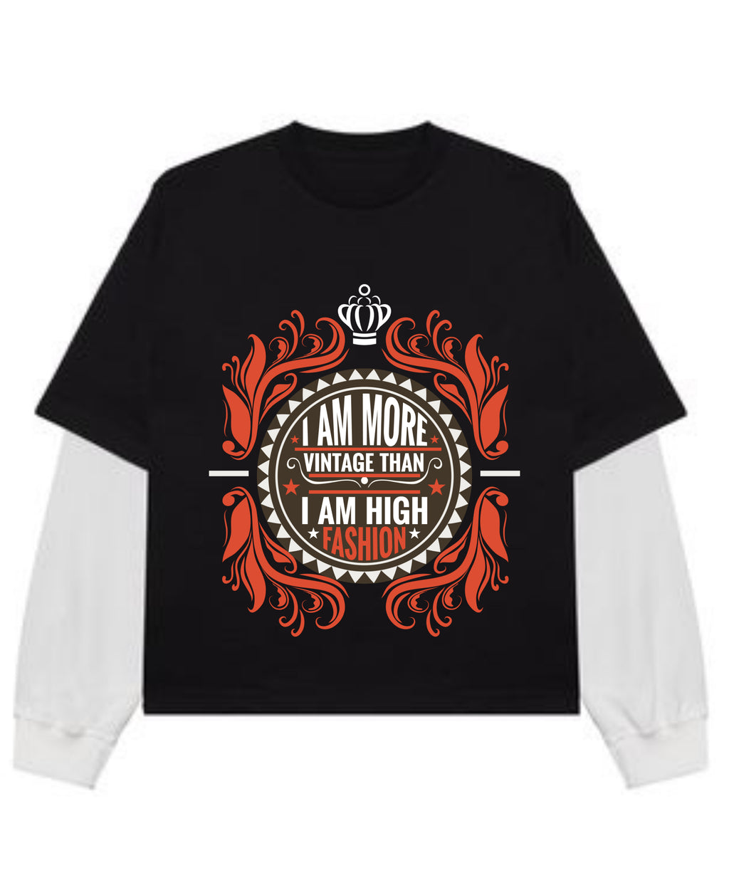 Black With White Sleeve Oversized Tee Front Design