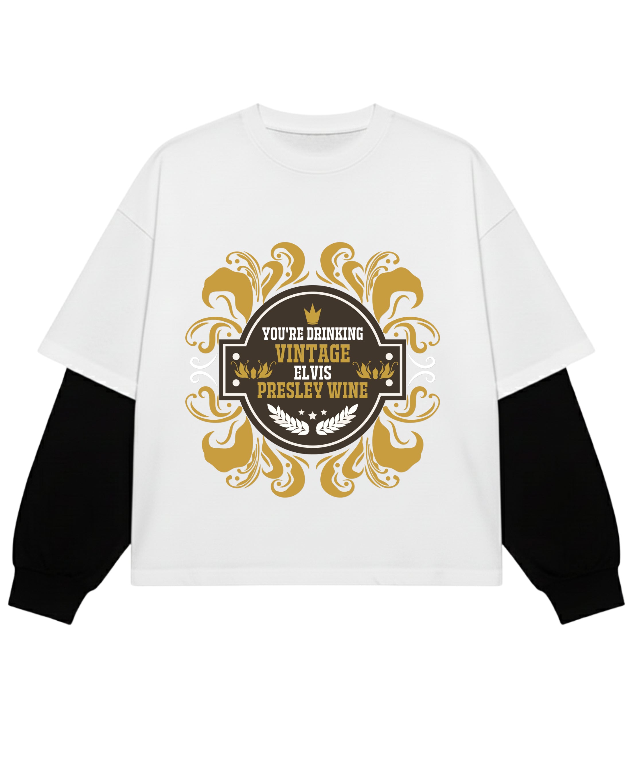White With Black Sleeve Oversized Tee Front Design